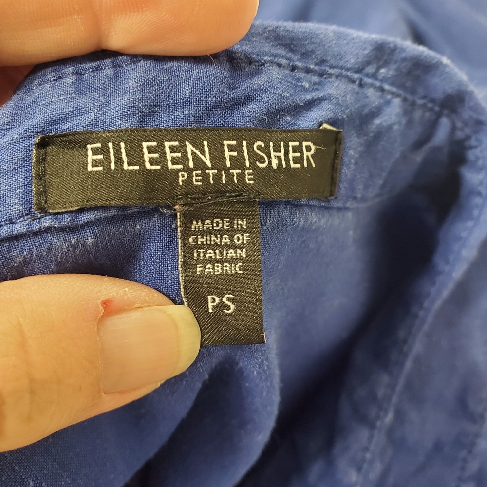 Eileen Fisher Linen Blend Shirt Dress Small Petite Button Front Blue Long Sleeve - Picture 3 of 10